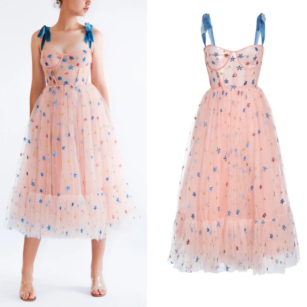 Lirika Matoshi Pink Sky Midi Dress Small